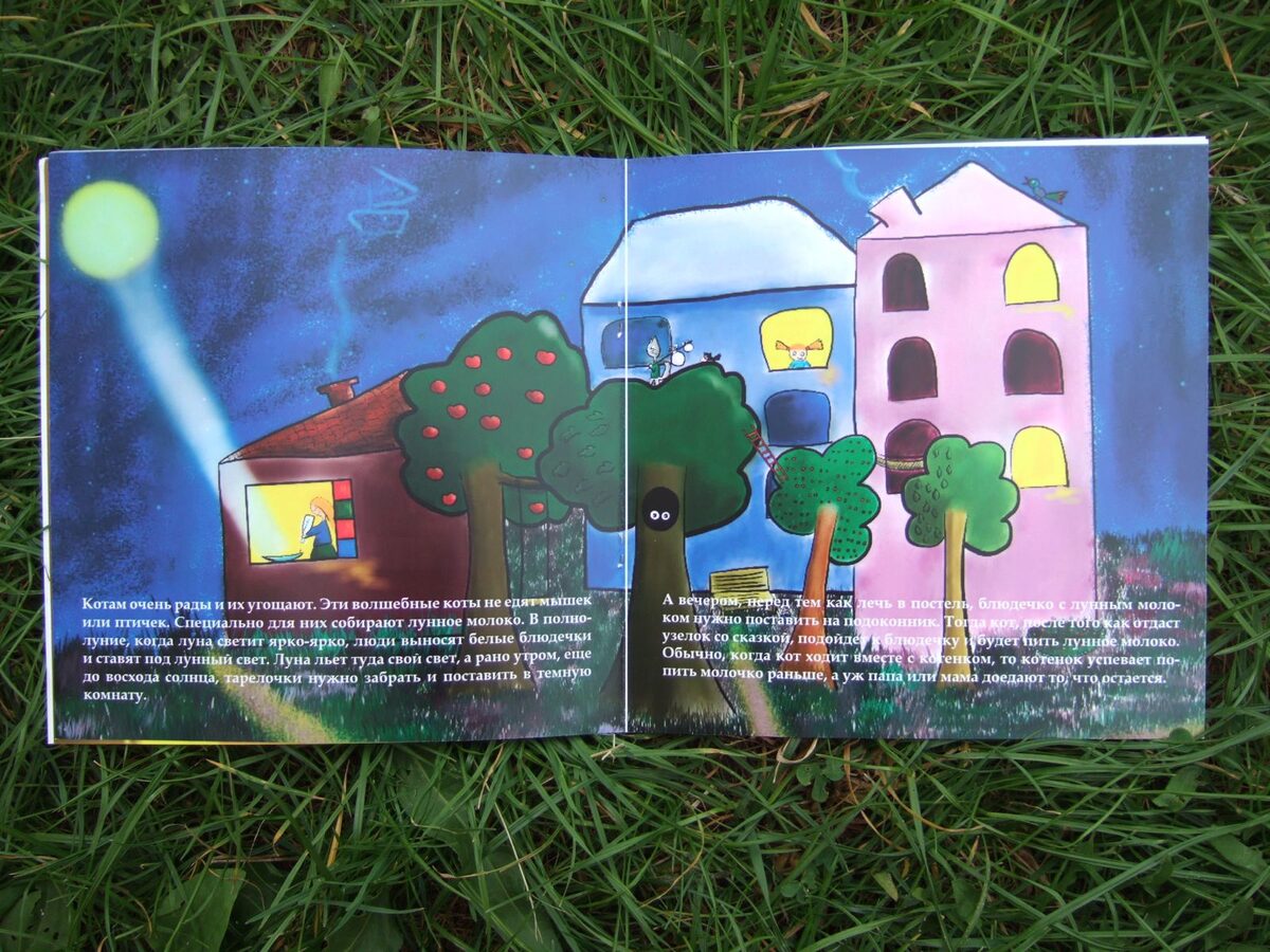 The printed book lying open on summer grass